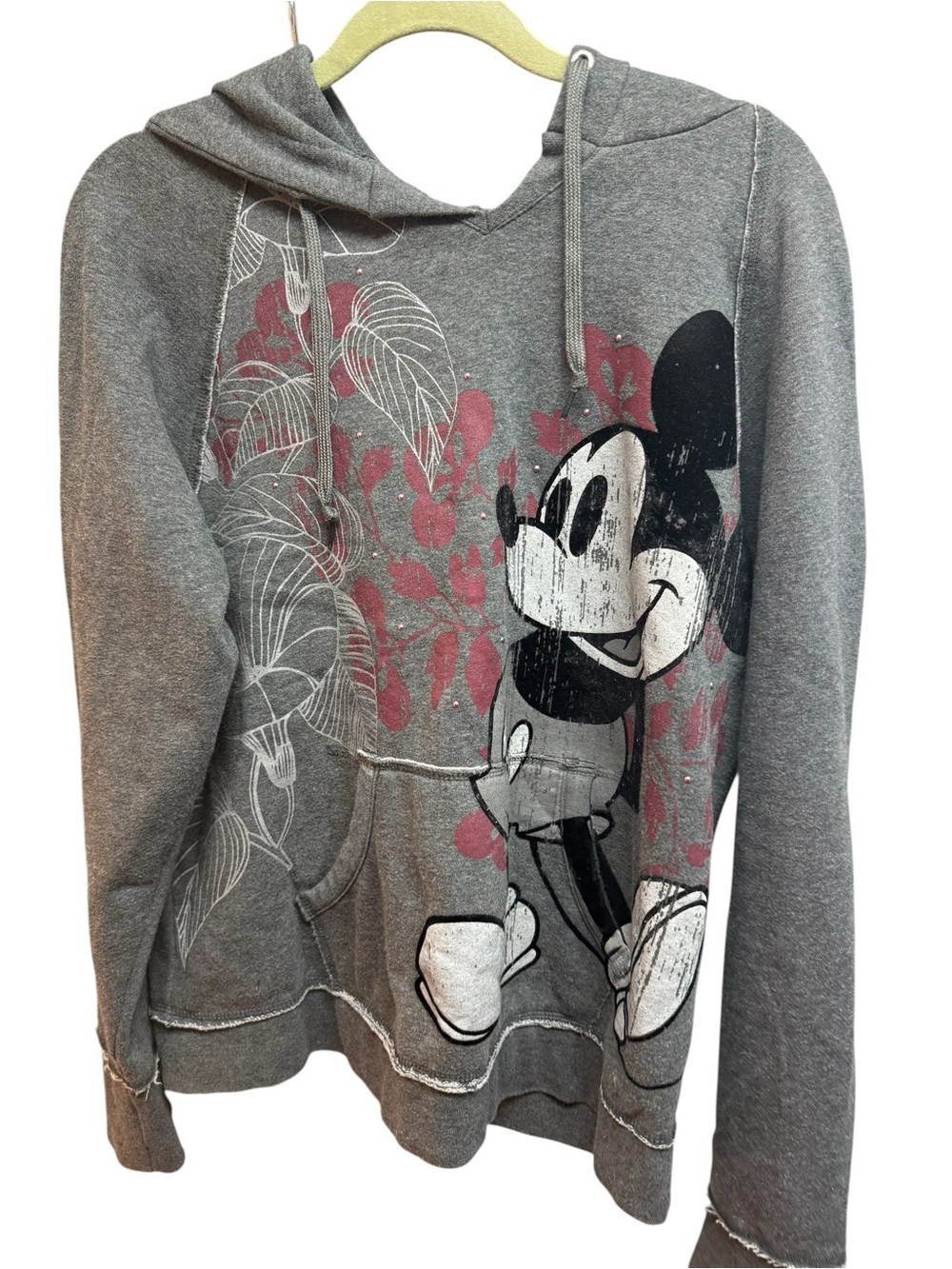 Official Disney Mickey Mouse Vintage-Style Distressed Gray Hoodie - Size xl